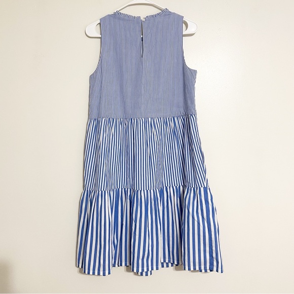 J. Crew Tiered Popover Blue Striped Classic Ruffle Cotton Dress in Cotton Poplin - Picture 12 of 12